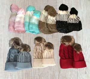 Adult /baby matching toque sets with Pom Pom