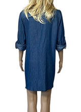 Load image into Gallery viewer, Lightweight denim button up shirt/dress with 4 pockets
