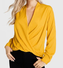 Load image into Gallery viewer, Yellow crossed front design long sleeve blouse
