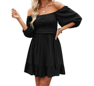 Square neck ruffled dress with bow knot in back