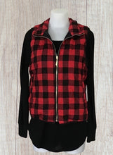 Load image into Gallery viewer, Red plaid vest with zipper and pockets.
