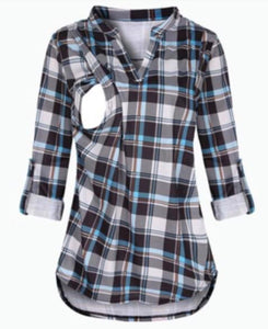 Long sleeve plaid nursing top