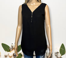 Load image into Gallery viewer, Layered sleeveless top with zipper and criss cross back
