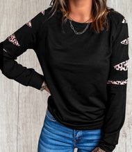 Load image into Gallery viewer, Black sweatshirt with cut out leopard print insert
