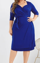 Load image into Gallery viewer, Plus size royal blue wrap design dress
