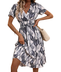 Tropical print black/white boho dress