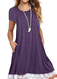 T-shirt dress with white lace trim and pockets