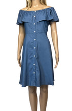 Load image into Gallery viewer, Denim button up dress with ruffle
