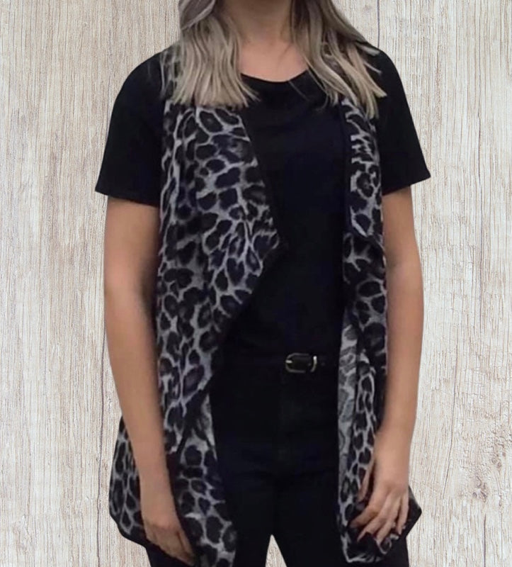 Black leopard print vest