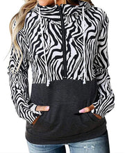 Load image into Gallery viewer, Zebra print kangaroo pocket hoodie
