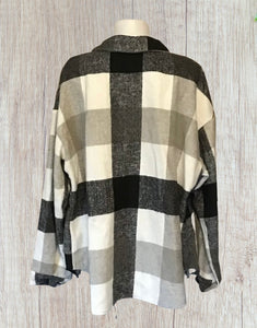 Grey plaid color block buttoned jacket