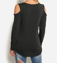 Load image into Gallery viewer, Cold shoulder crossed front design long sleeved top
