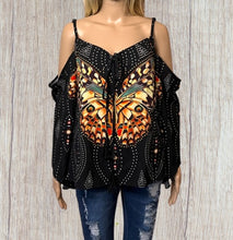 Load image into Gallery viewer, Cold shoulder top with butterfly pattern
