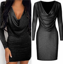 Load image into Gallery viewer, Black sparkly drape dress
