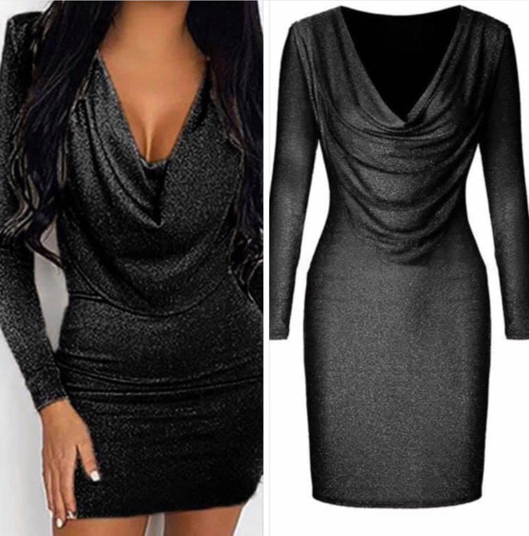 Black sparkly drape dress