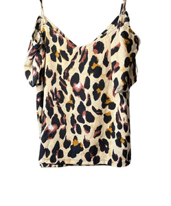 Leopard print cold shoulder short sleeve blouse