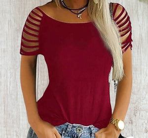 Solid color t-shirts with hollow out sleeve