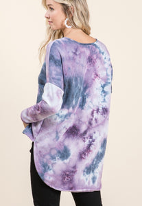 Super soft purple loose fitting tie dye tunic