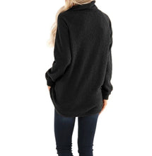 Load image into Gallery viewer, Black wrap design turtleneck teddy sweater
