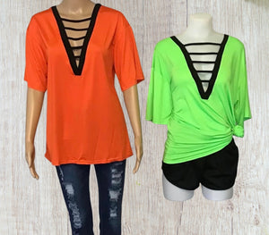 Cut out design bright colored v-neck tee
