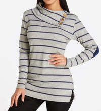 Load image into Gallery viewer, Striped sweater with elbow patches.
