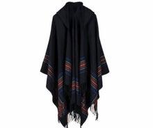 Load image into Gallery viewer, Open front tassel poncho with hood

