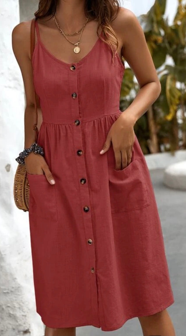 Cami dress with pockets and buttons