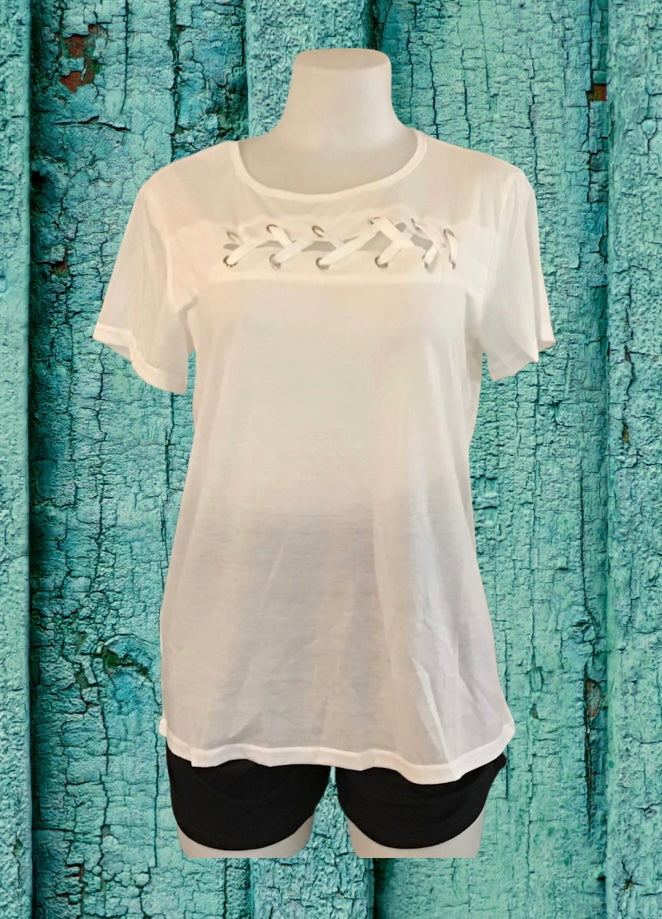 Tee with horizontal lace up detail
