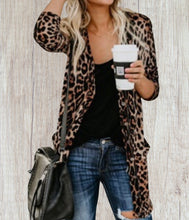 Load image into Gallery viewer, Lightweight leopard print cardigan with buttons and pockets.
