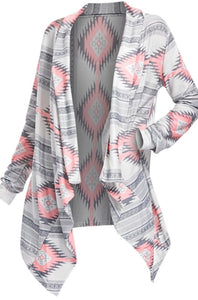 Soft draped front geometric pattern cardigan