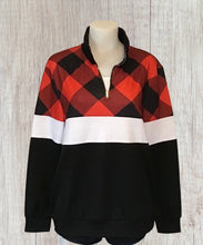 Load image into Gallery viewer, Red Buffalo plaid colorblock pullover
