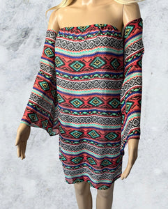 Off shoulder plus size tribal print dress/tunic top