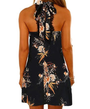 Load image into Gallery viewer, Black floral halter style dress
