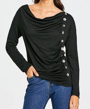 Load image into Gallery viewer, Long sleeve cowl neck blouse with decorative buttons
