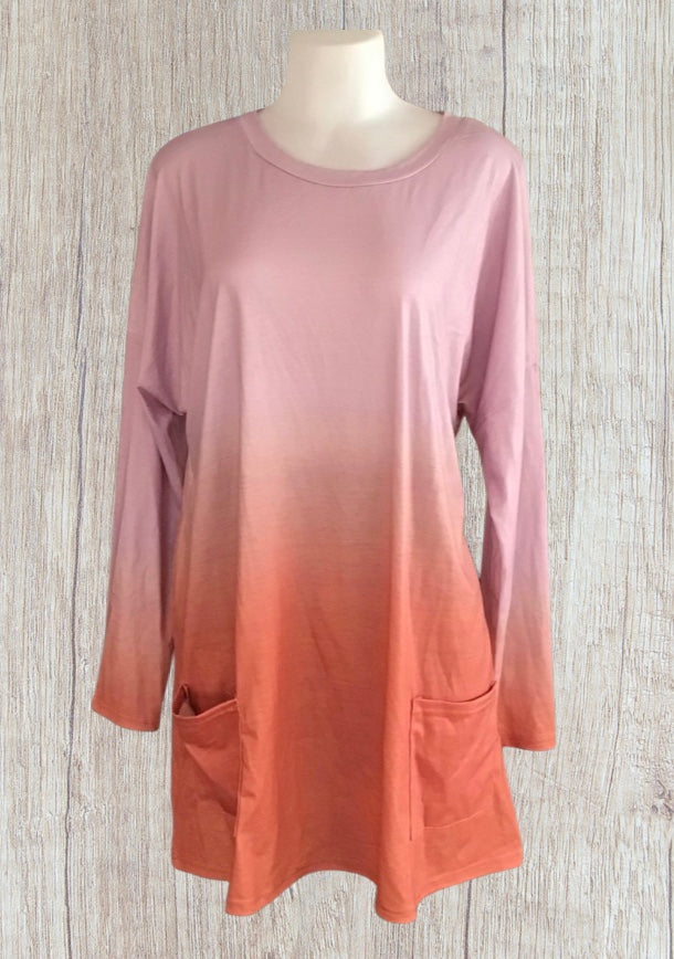 Plus size Ombré long sleeve top with pockets.