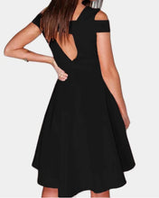 Load image into Gallery viewer, Cold shoulder black dress
