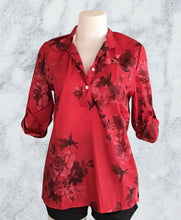 Load image into Gallery viewer, Button up floral blouse with 3/4 sleeve option.
