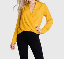 Load image into Gallery viewer, Yellow crossed front design long sleeve blouse
