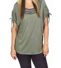Load image into Gallery viewer, Olive green top with lots of bling
