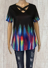 Load image into Gallery viewer, Short sleeve multi coloured criss cross top
