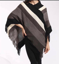 Load image into Gallery viewer, Grey striped sparkly acrylic poncho
