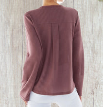 Load image into Gallery viewer, Button up waffle knit top with knotted front
