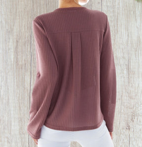 Button up waffle knit top with knotted front