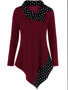 Long sleeve sweater with polka dot trim