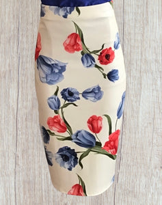 White floral pencil skirt