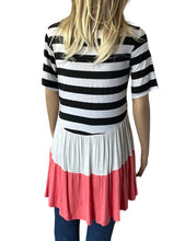 Load image into Gallery viewer, Black striped colorblock short sleeve dress/tunic top
