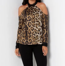 Load image into Gallery viewer, Cold shoulder animal print blouse
