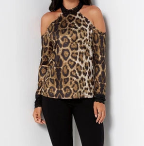 Cold shoulder animal print blouse