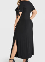 Load image into Gallery viewer, Plus size cold shoulder black maxi dress
