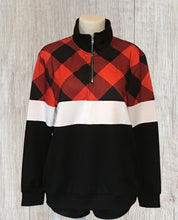 Load image into Gallery viewer, Red Buffalo plaid colorblock pullover
